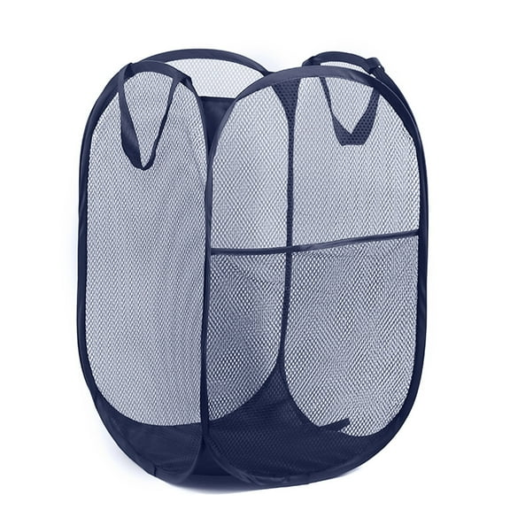 Folding Laundry Hamper Freestanding Polyester Space Saving Mesh Laundry Basket Household Supplies-Navy Blue,B