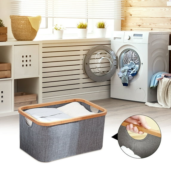 Folding Laundry Hamper with Lid 72L Bamboo Laundry Basket with Removable Liner