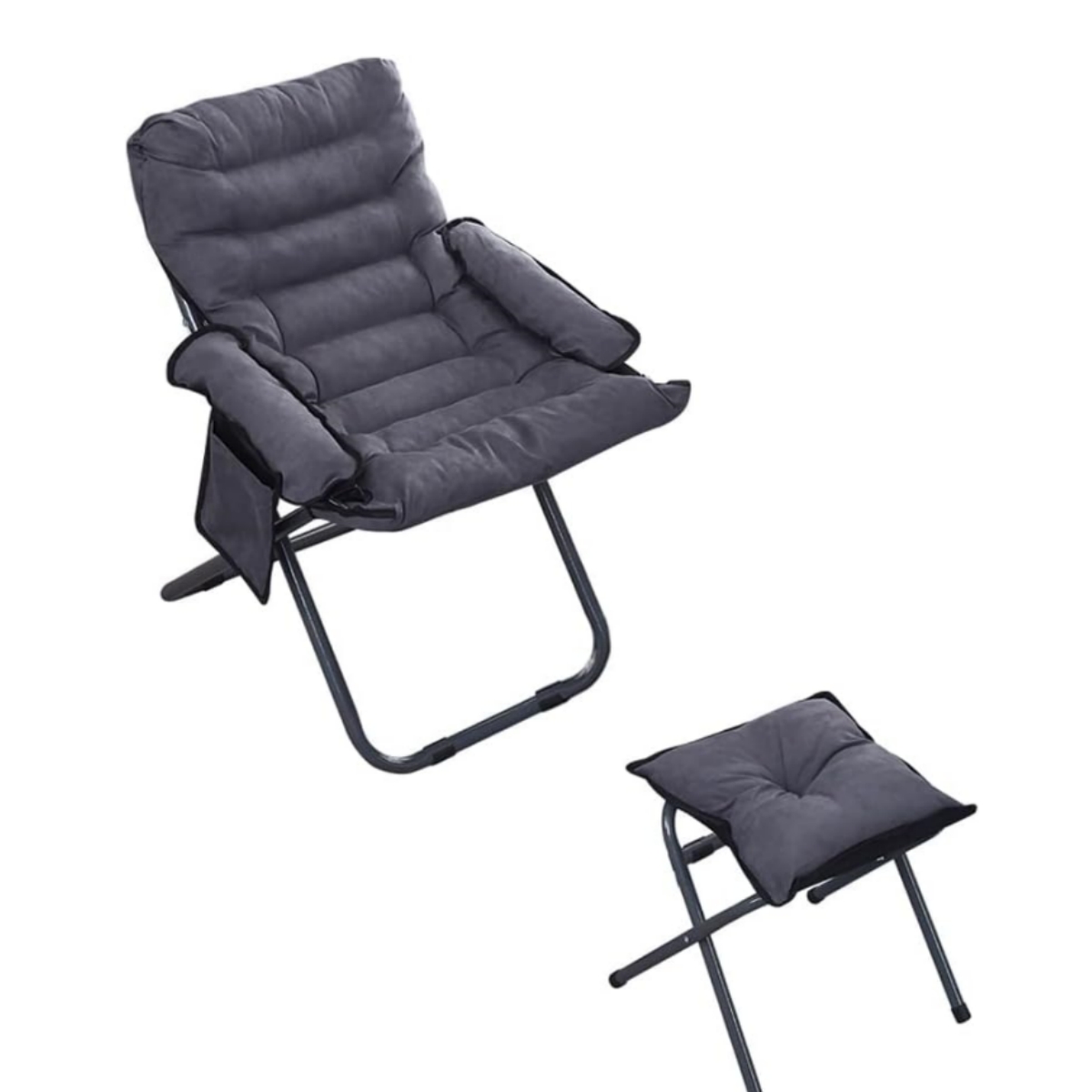 Folding Lazy Chair with Ottoman and Side Pocket, Leisure Upholstered