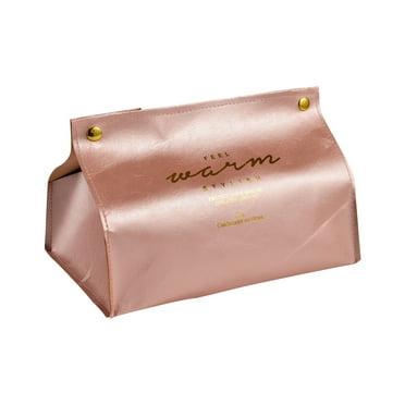 Folding Leather Tissue Box Desktop Napkin Paper Holder Case (F Rose Gold)