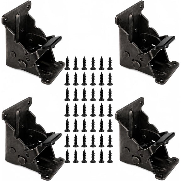 Folding Leg Brackets 4 PCS, Heavy Duty Self Locking Folding Table Leg Brackets, Foldable Steel Hinge Hardware Support with Screws for Workbench, Bed, Table, Bench and DIY Furniture