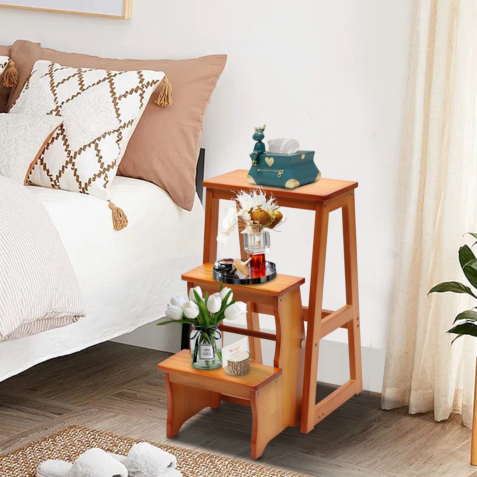 Folding Library Ladder Chair, Portable 3-Step Multifunctional Stool ...