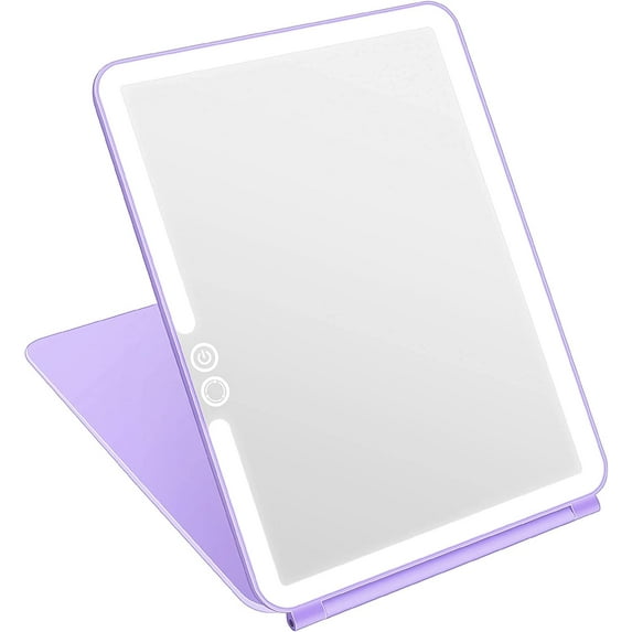 Folding Lighted Makeup Mirror with 72 LEDs 3 Colors Light Modes USB Rechargable 1800mA Batteries Portable Ultra Thin Compact Vanity Mirror Dimmable Travel Mirror
