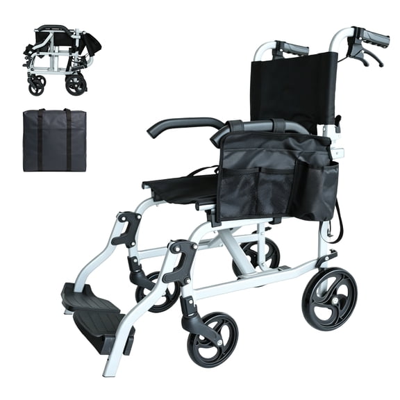 Folding Lightweight Aluminum Wheelchair, Weight only 18 LBS, Sit width 18", Small Folding Volume, Excellent Passability, Convenient Travel Use. Color Dark Gray