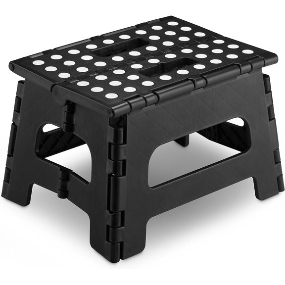 Folding Lightweight Step Stool - Sturdy to Support Adults and Safe for - Opens Easy with One Flip - for Kitchen, Bathroom or Bedroom (Black - 8 Inch)