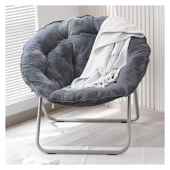 Folding Living Room Chair for Adults,Faux Fur Accent Chairs Bedroom Chair Oversized Saucer Chair,Comfy Moon Chair Lounge Lazy Chair with Metal Frame