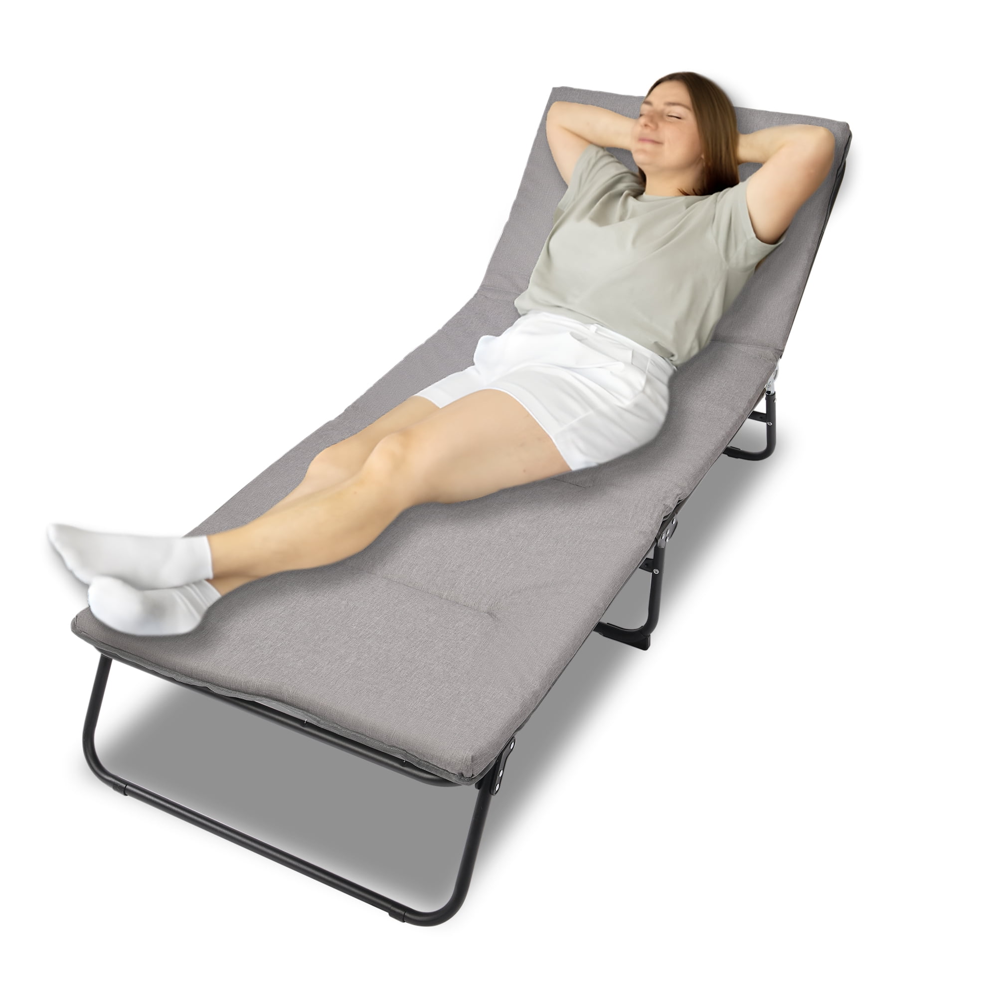 Folding Lounge Chair, 5-Position Adjustable Outdoor Reclining Chair,Heavy Duty Outdoor Bed with Carry Bag,Folding Chaise Lounge Chair for Pool Beach Patio Sunbathing, Gray