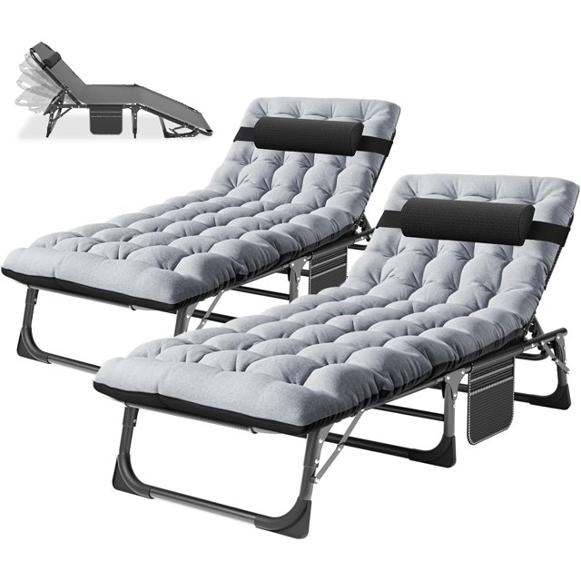 Folding Lounge Chair with Mattress 4 Position Adjustable Folding