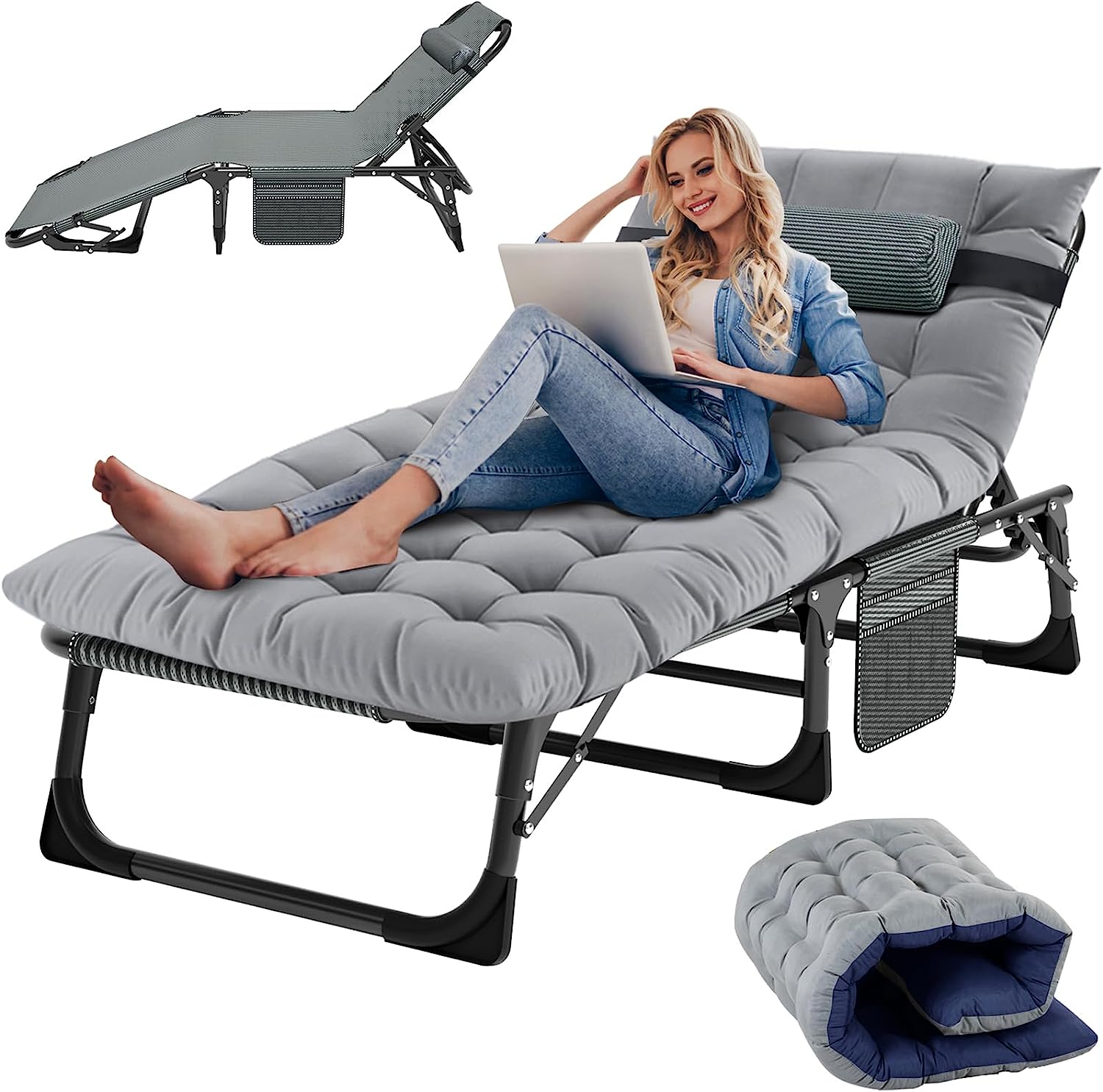 Folding Lounge Chairs Outdoor, Adjustable Sleeping Cot Chair, Portable