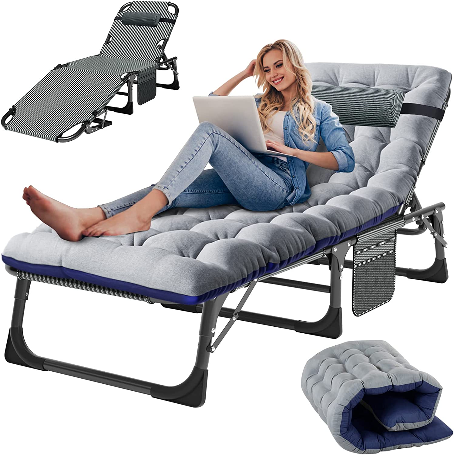 Folding Lounge Chairs Outdoor, Adjustable Sleeping Cot Chair, Portable