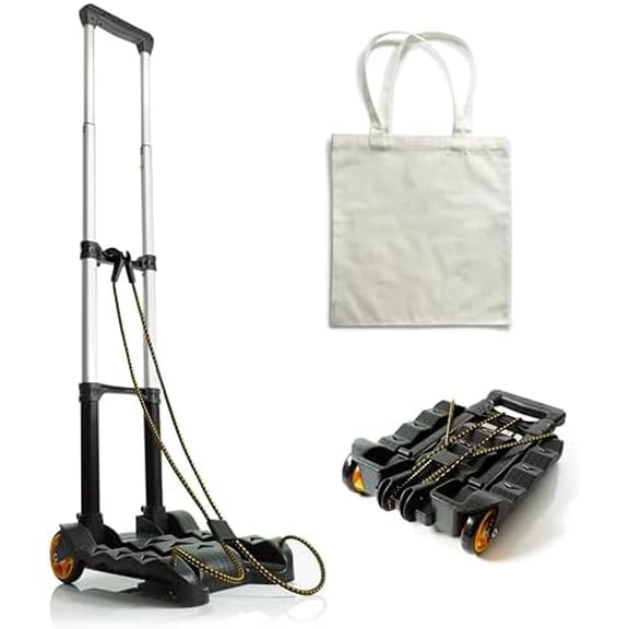 Folding Luggage Cart with Wheels Foldable, Compact, Lightweight - Portable Hand Truck and Collapsible Dolly - Fold Up Trolley Carrier for Travel, Moving, Office Complete with Canvas Bag