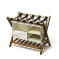 thumbnail image 1 of Folding Luggage Rack for Guest Room with Laundry Bag - Heavy Duty Space Saving Baggage Suitcase Stand Storage Shelf Made from Natural Bamboo - Fully Assembled Foldable Hotel Bedroom Luggage Holder, 1 of 9