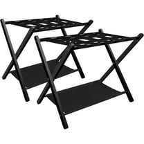 Folding Luggage Rack for Guest Room, Metal Foldable Suitcase Stand Holder with Cloth Shelf for Bedroom, Black, 2pack