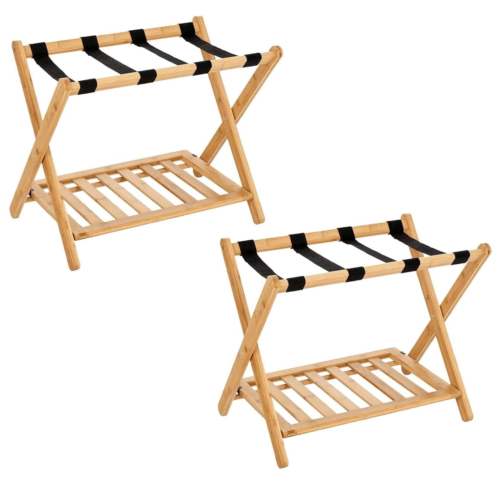 Packing Rack Stand Folding Luggage Racks 2Pack Suitcase Stand Rectangular Brown Natural ...
