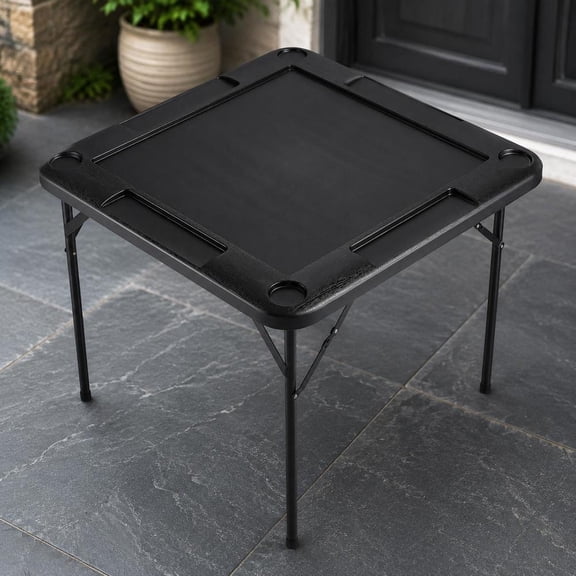 Folding Mahjong Table, 35.4 X 35.4-Inch Black, with 4 Cup Holders and 4 Chip Trays