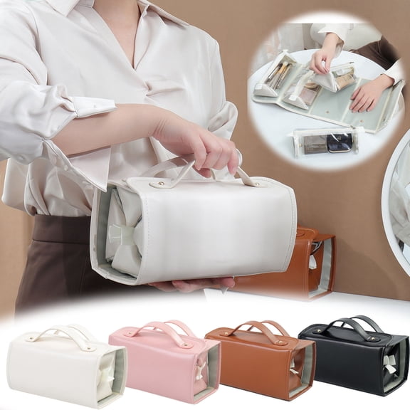 Folding Makeup Bag Detachable Portable Large Capacity Travel Storage for Cosmetics and Toiletries Organization with Water-Resistant Interior and Multiple Pockets for Travelers and Daily Topliu