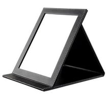 Folding Makeup Mirror (10X7 Inch),Portable Office Desktop Travel Mirror,PU Leather Mirror with Adjustable Stand