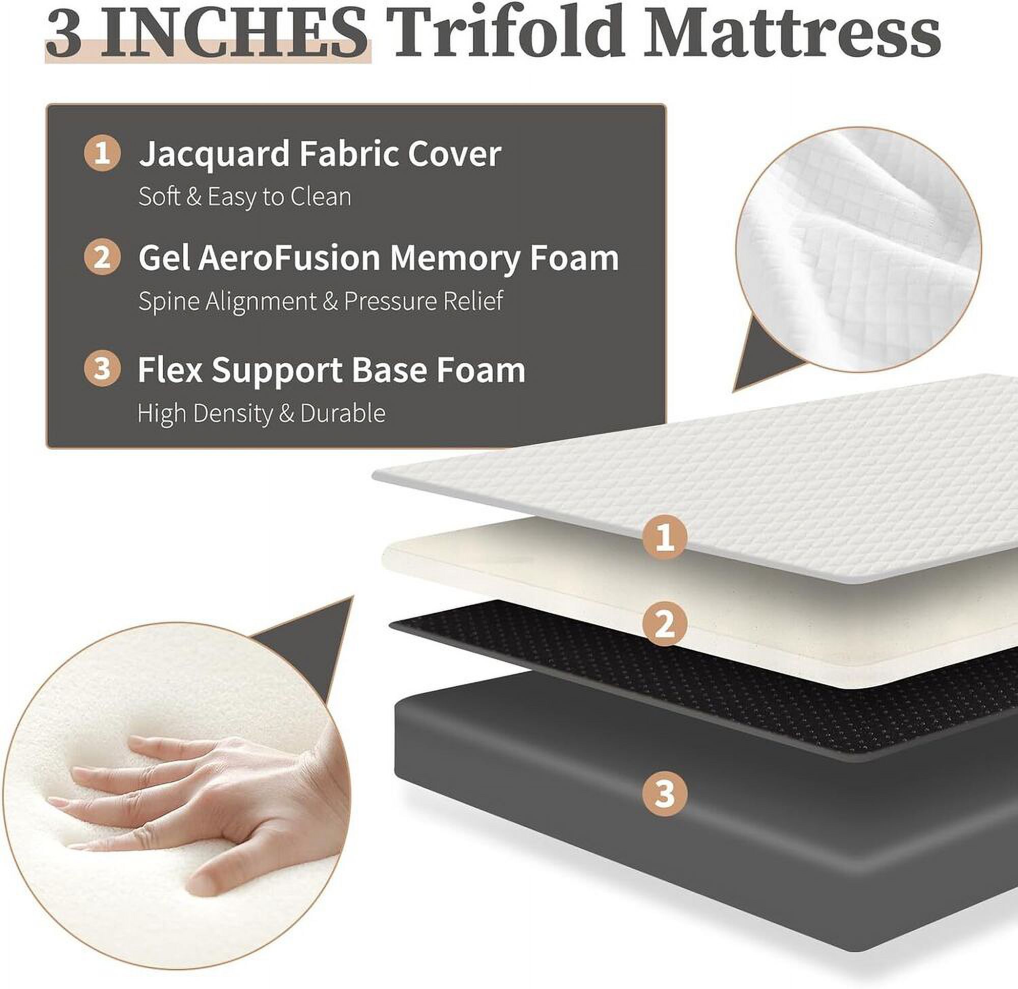 Folding Mattress 3 inch TriFold Memory Foam Mattress Topper with