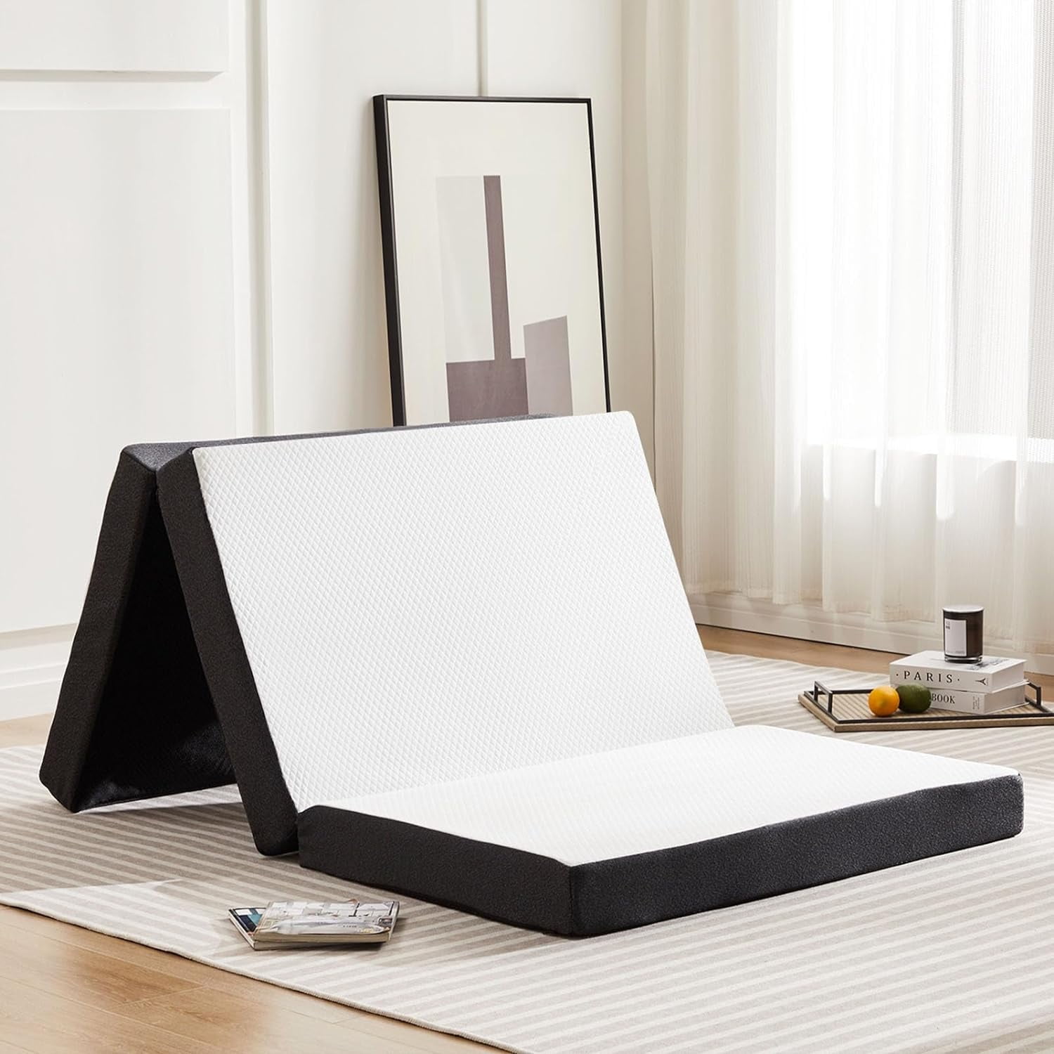 Folding Mattress 3 inch Tri fold Memory Foam Mattress Topper for Camping Foldable Mattress Topper with Washable Cover Twin Size