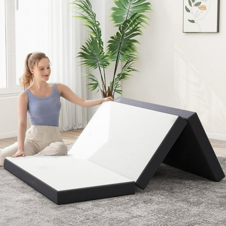 Folding Mattress, 3 inch Tri-fold Memory Foam Mattress Topper for Camping, Foldable Mattress Topper with Washable Cover, Twin Size