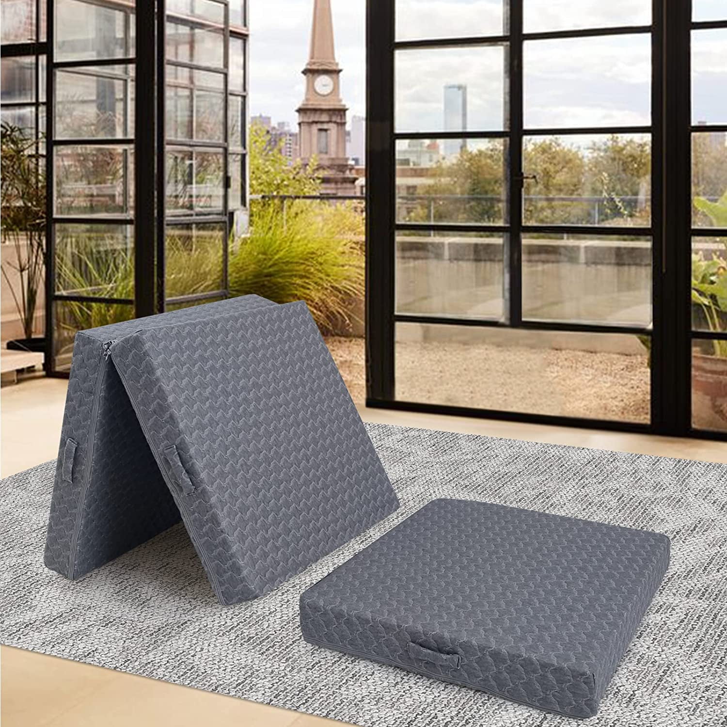 Folding Mattress 4Inch Memory Foam Foldable Mattress, Trifold Mattress Futon/Camp/Travel