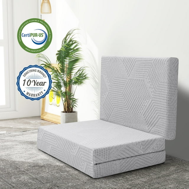 Folding Mattress 4 Inch Tri Folding Memory Foam Mattress, Portable