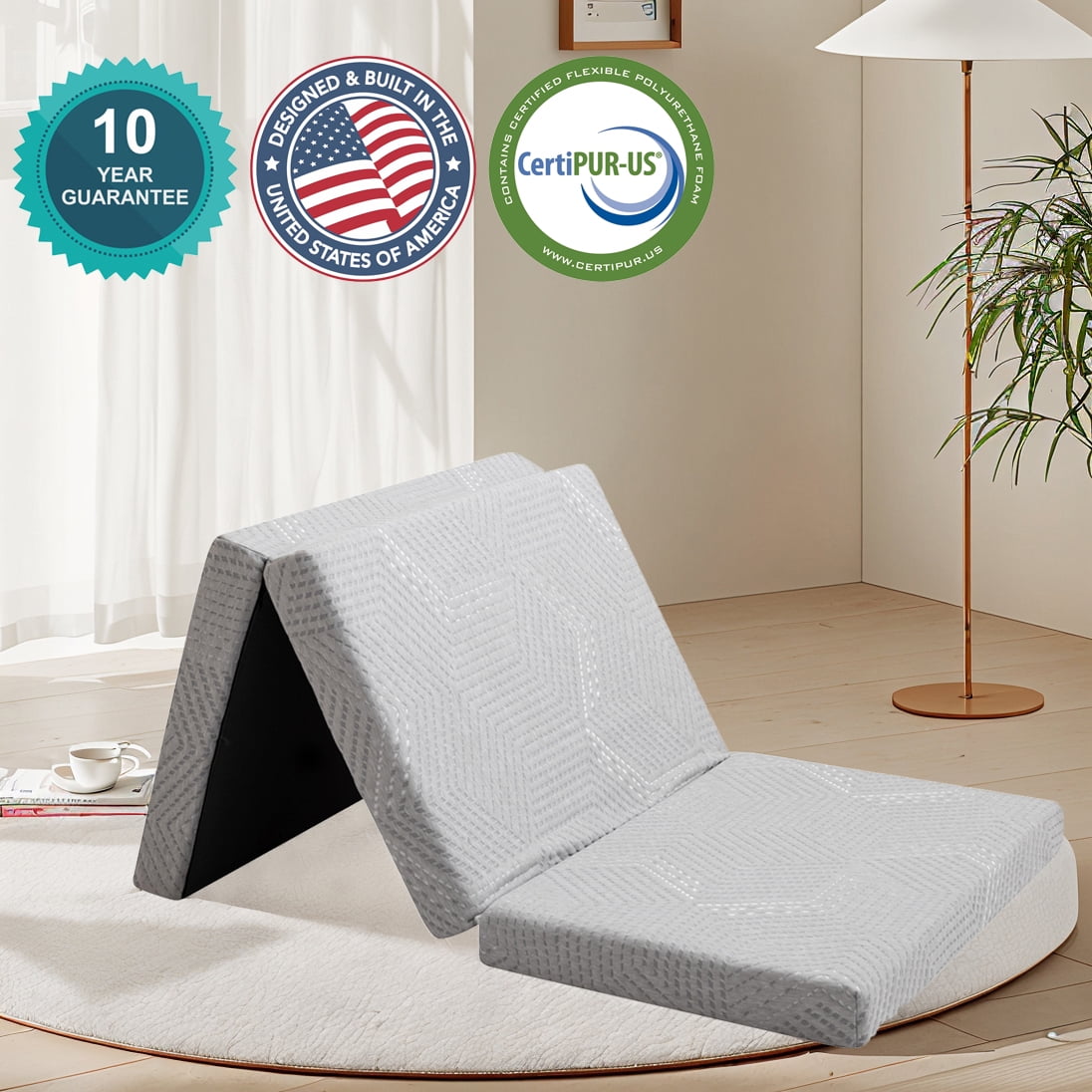 Folding Mattress 4 Inch Tri Folding Memory Foam Mattress, Portable