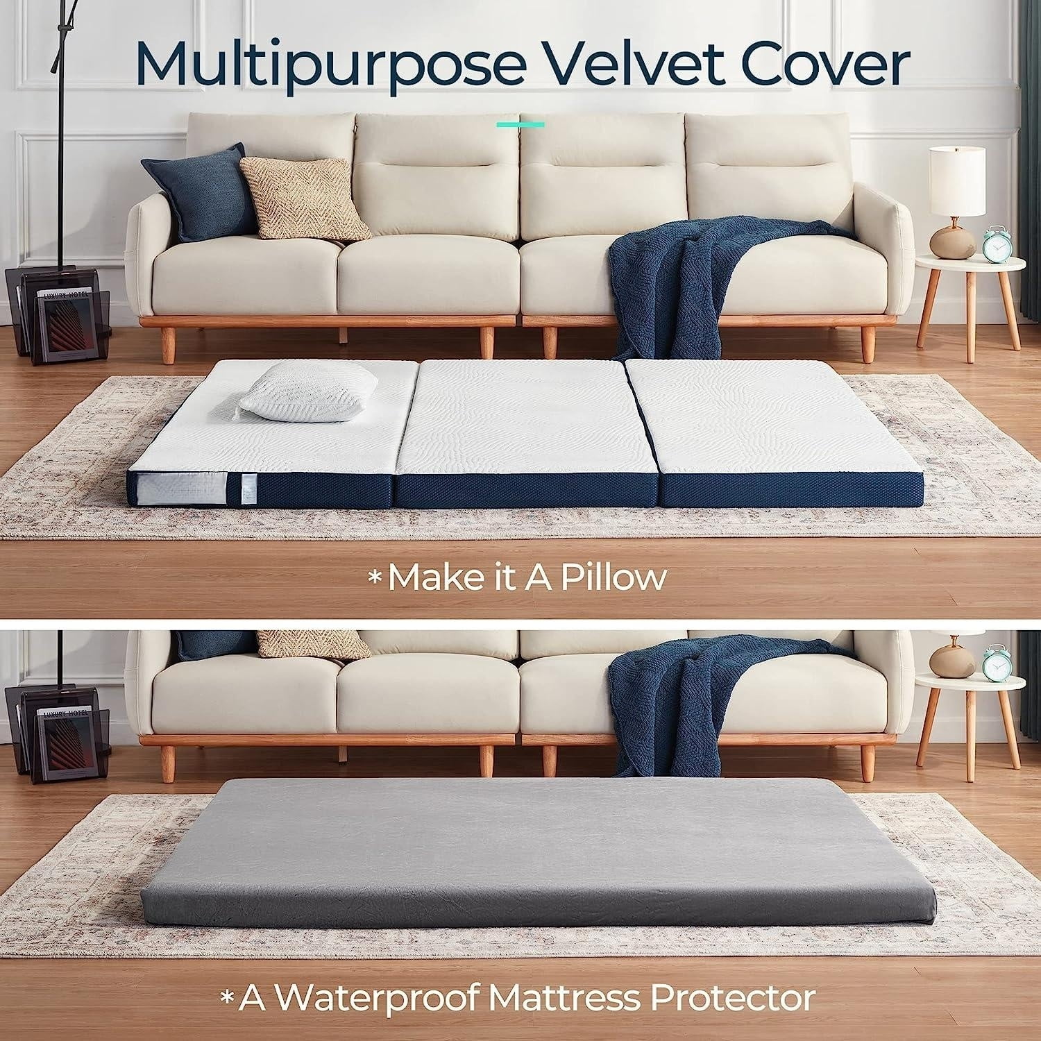 Folding Mattress, 4 Inch Trifold Mattress with Washable Tencel Cover