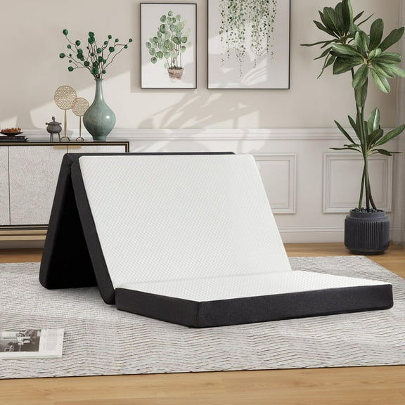 Folding Mattress, 4 inch Tri-Fold Memory Foam Mattress Topper for Camping, Foldable Guest Bed, Portable Travel Mat with Washable Cover, 75"25"4", White