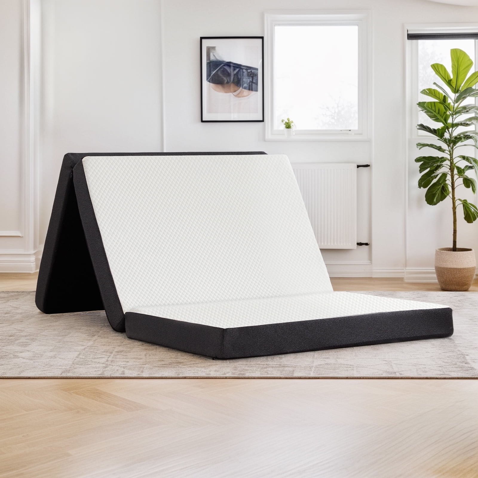 Folding Mattress, 4 inch Tri-fold Memory Foam Mattress Topper for Camping, Foldable Mattress Topper with Washable Cover, Queen Size