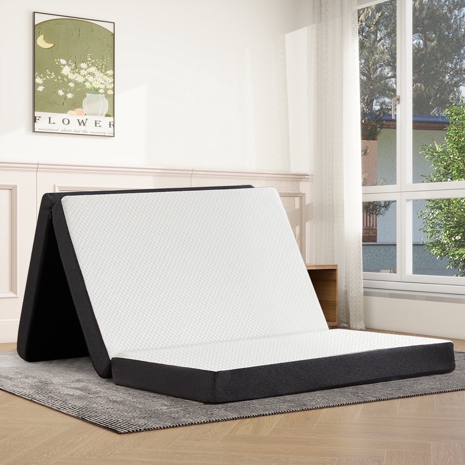 Aidoly 4 inch Tri-Fold Memory Foam Mattress, Portable Folding Bed with Removable Cover for Camping & Home Use, Twin Size