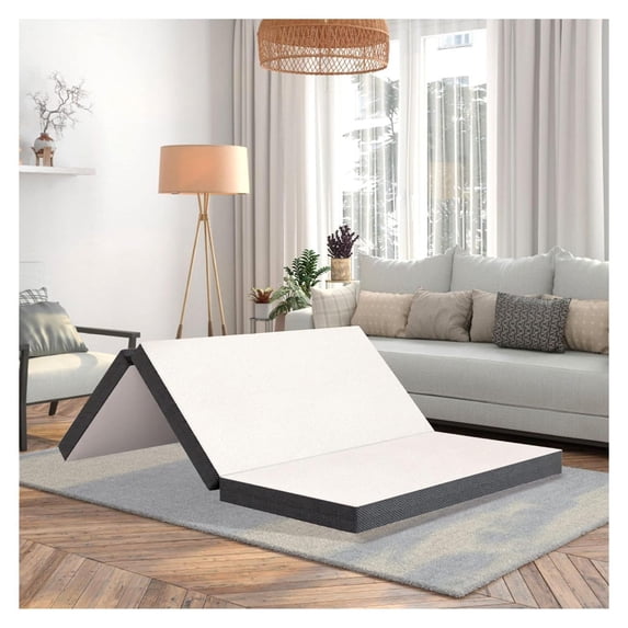 Folding Mattress, Tri-Fold Gel Memory Foam Mattress Portable Foldable Mattress with Washable Cover & Non-slip Bottom & Breathable Mesh Sides, Certified, Fiberglass , (4 Inch, Queen)
