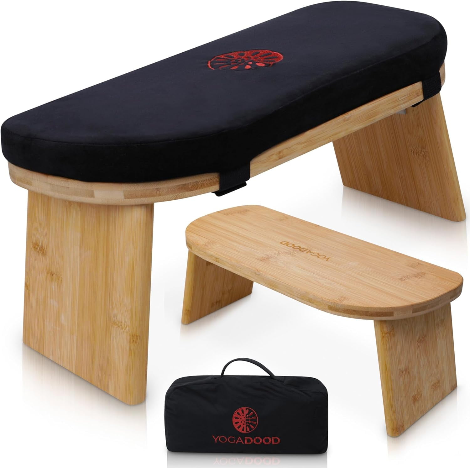 Folding Meditation Bench with Velvet Cushion & Carry Bag - Bamboo Yoga