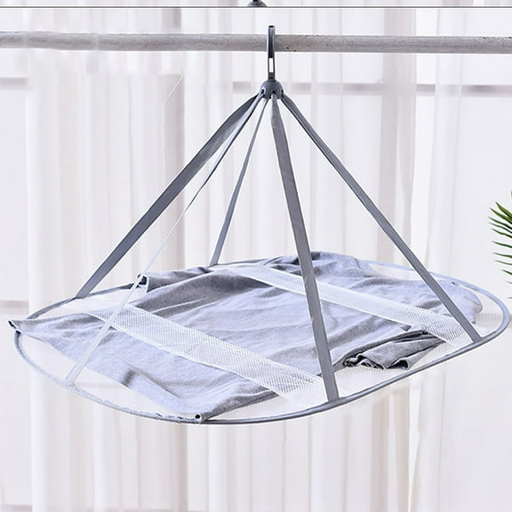 Folding Mesh Clothes Drying Rack, Windproof Sweater Cloth Dryer with Fixing Band, Collapsible Hanging Laundry Rack for Sweater, Feather Jacket, Socks, Outdoor, Indoor