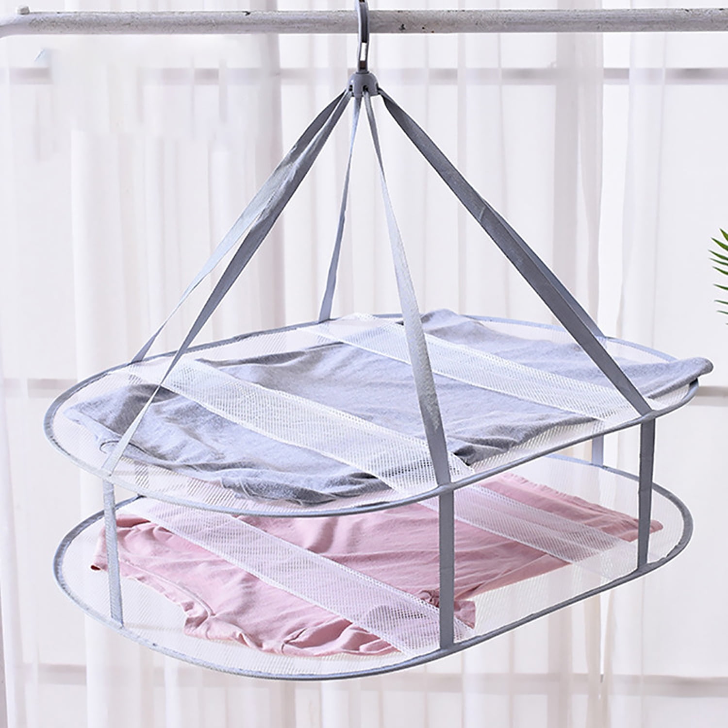 Folding Mesh Clothes Drying Rack, Windproof Sweater Cloth Dryer with