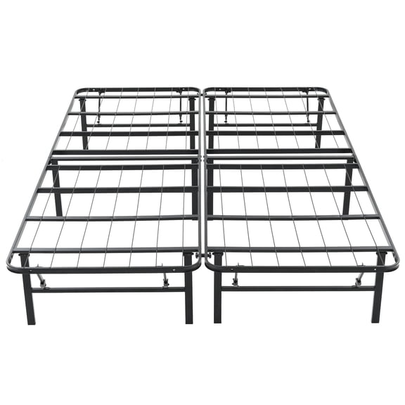 Folding Metal Bed Frame, 14 Inch Platform Mattress Foundation, Heavy Duty Steel Slat Support Base, Easy Assembly Noise Free Underbed Storage Rack, Minimalist Bedroom Furniture, Black