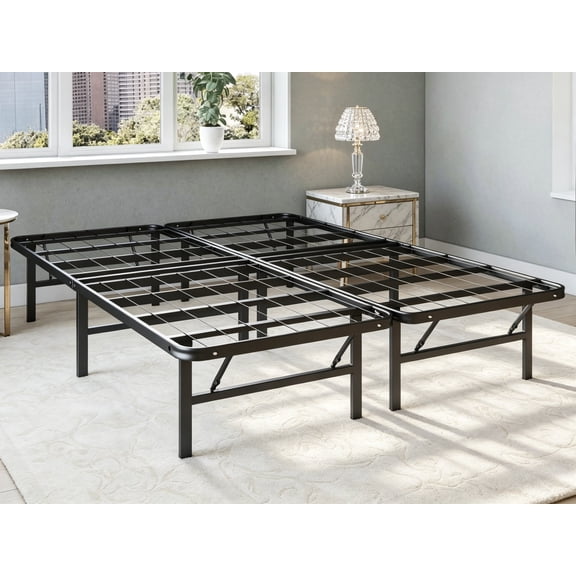 Folding Metal Bed Frame, 14 Inch Platform Mattress Foundation, King