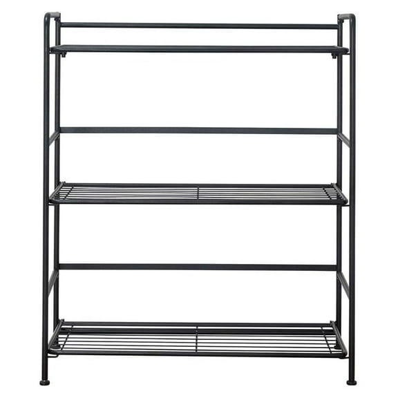 Folding Metal Bookcase - 3 Shelves, Black - Small Space Storage for Home, Office, Kitchen & Bathroom - No Assembly Required - Wide Shelving Unit