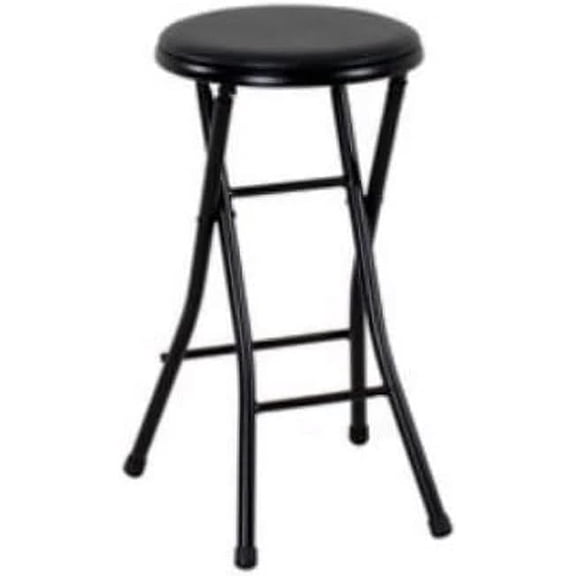Folding Metal Stool, Black - Heavy-Duty, Compact & Portable, Stackable for Home, Garage & Workshop Use