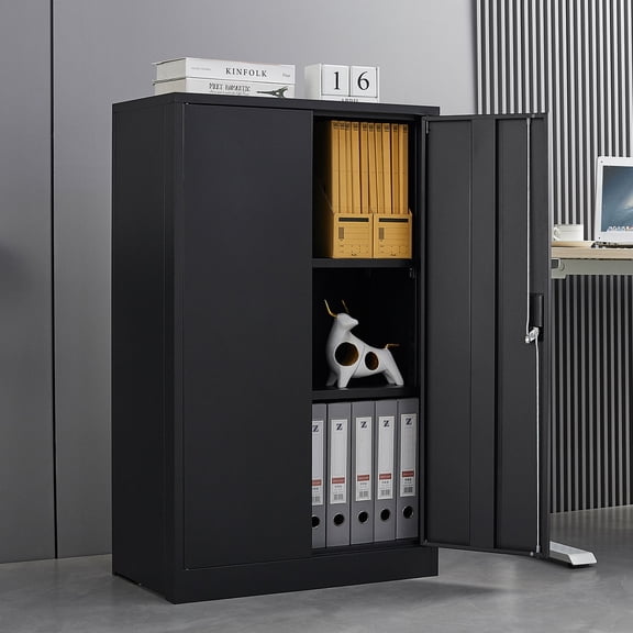 Folding Metal Storage Locker with Lockable Doors & Adjustable Shelves, Multi-Purpose Cabinet for Office School Garage