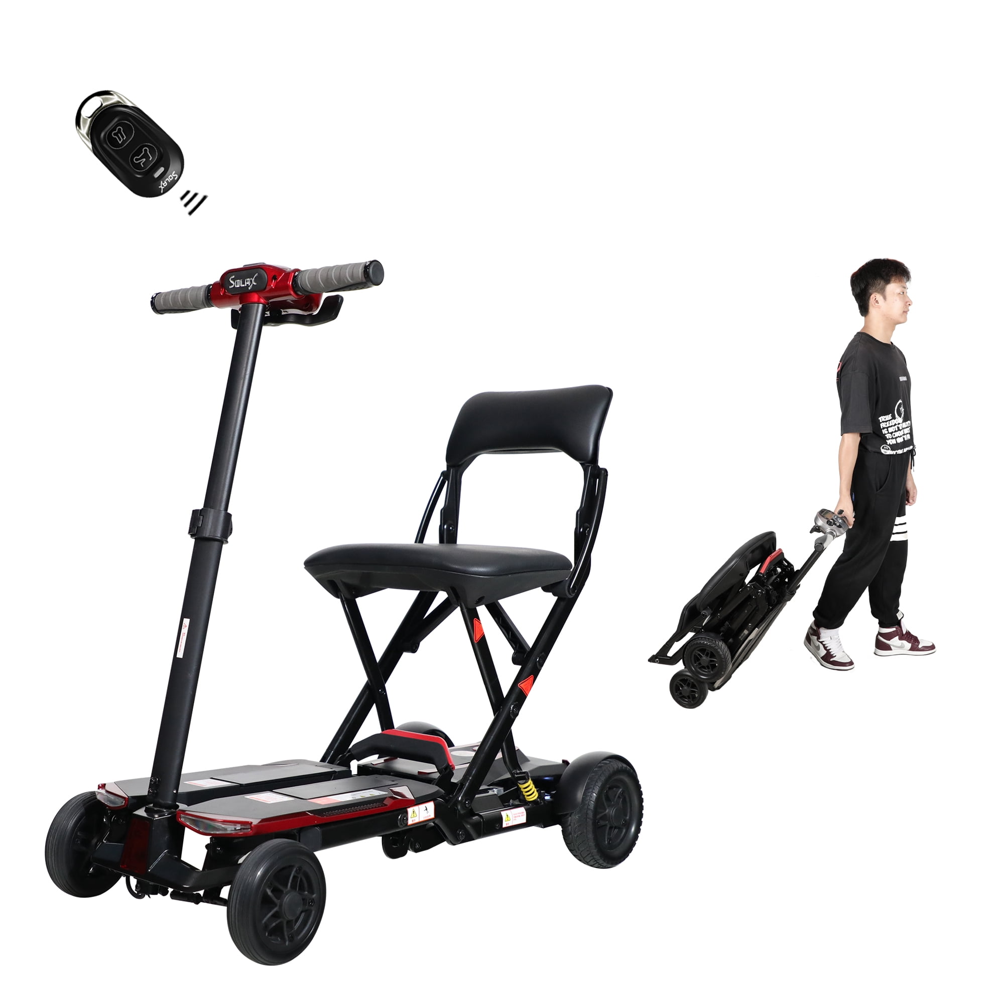 Folding Mobility Scooter for Adults Senior, 4 Wheels Upgraded Electric Powered Chargeable Device for Travel, Lightweight and Portable,275 lbs,Red