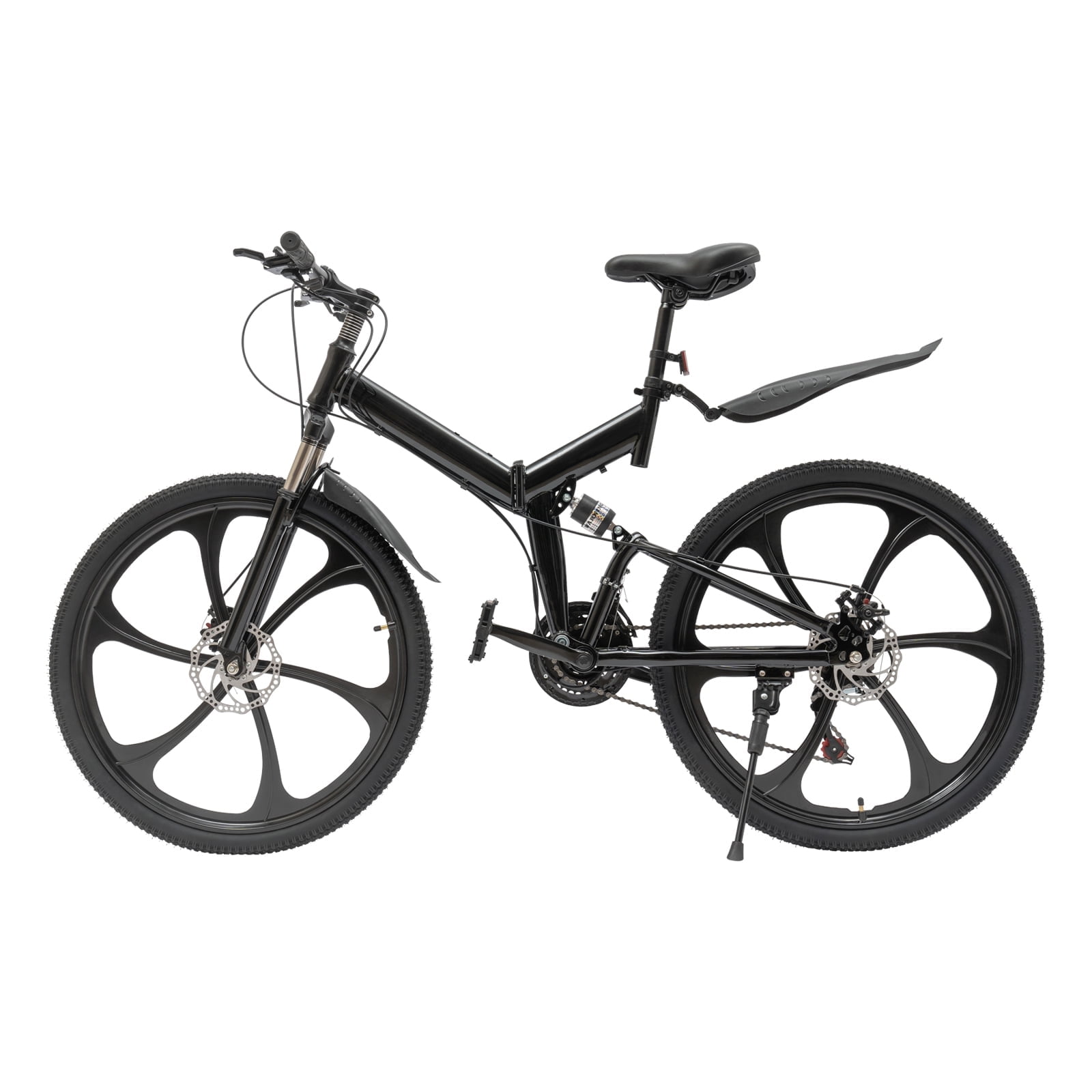 26" 21-Speeds Folding Mountain Bike City Bicycle for Adult, Height Adjustable Disc Brake, Black