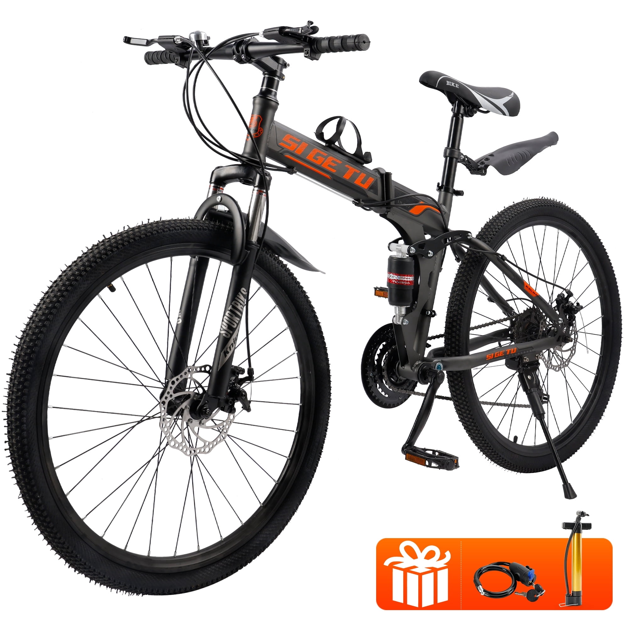 Folding Mountain Bike, 26 Inch 27 Speed Full Suspension MTB Foldable Bicycle, Dual Disc Brake Non-Slip Folding bikes for Adults/Men/Women