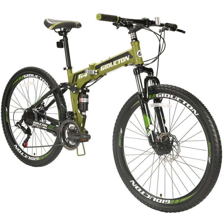 Folding Mountain Bike Eurobike G4 Full Suspension 17 inch Frame 26 Inch Wheels 21 Speed Dual Disc Brakes Foldable Bicycle Bikes for Adults and Teens