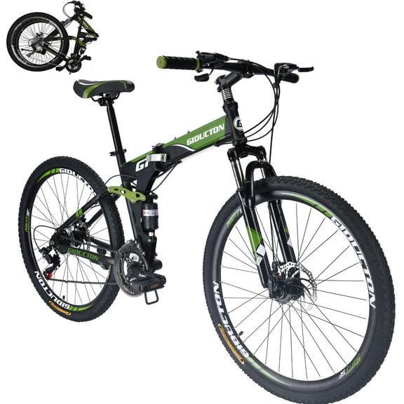 Eurobike 27.5” Full Suspension Folding Mountain Bike Foldable Frame Bicycle Disc Brakes Men or Women Bikes for Afults Green
