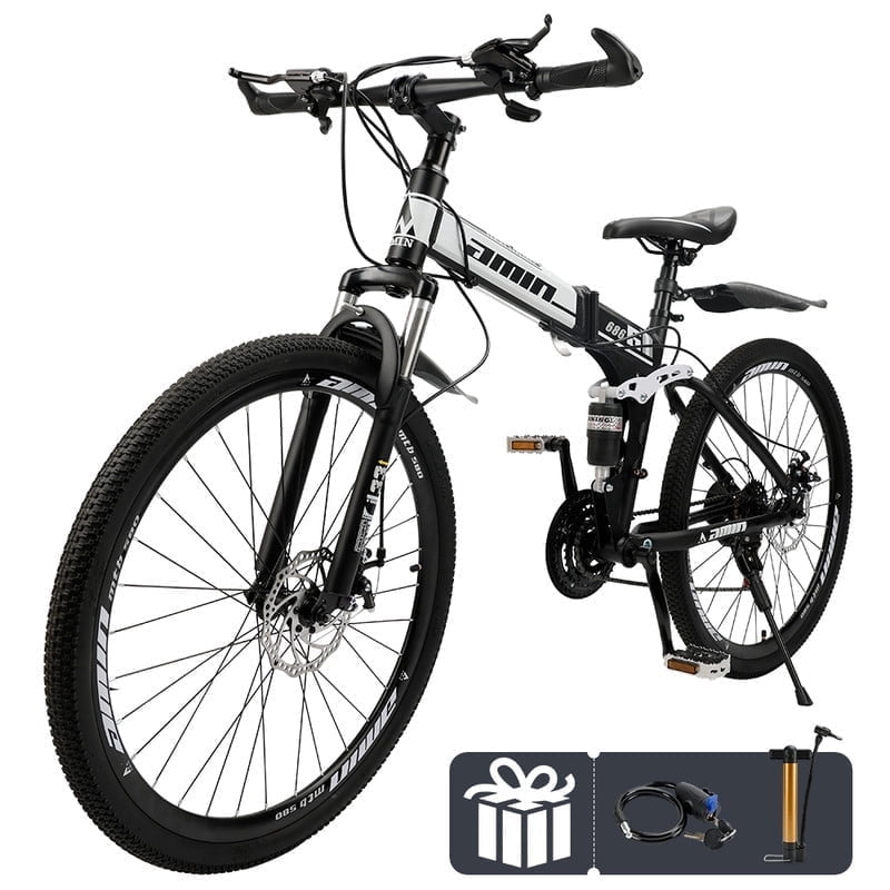 Folding Mountain Bike, Shimano 21 Speed, 26 Inch Adult Bicycle Dual Disc Brake Foldable Bike for Men Womens