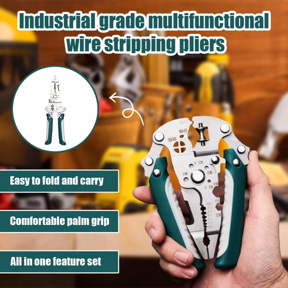 Folding Multi-Function Wire Stripping Pliers, Industrial-Grade 9-In-1 Durable Crimping Winding Stripping Tool With Alloy Steel Heat Treated Construction, Tpr Handle, And Spring