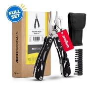 Folding Multi Tool Kit, Black Stainless Steel 1 Multi-Purpose Pocket Multitool Plier Screwdriver + Bits Set for Survival, Camping, Hunting, Fishing and Hiking Top Stocking Stuffer for Christmas Xmas