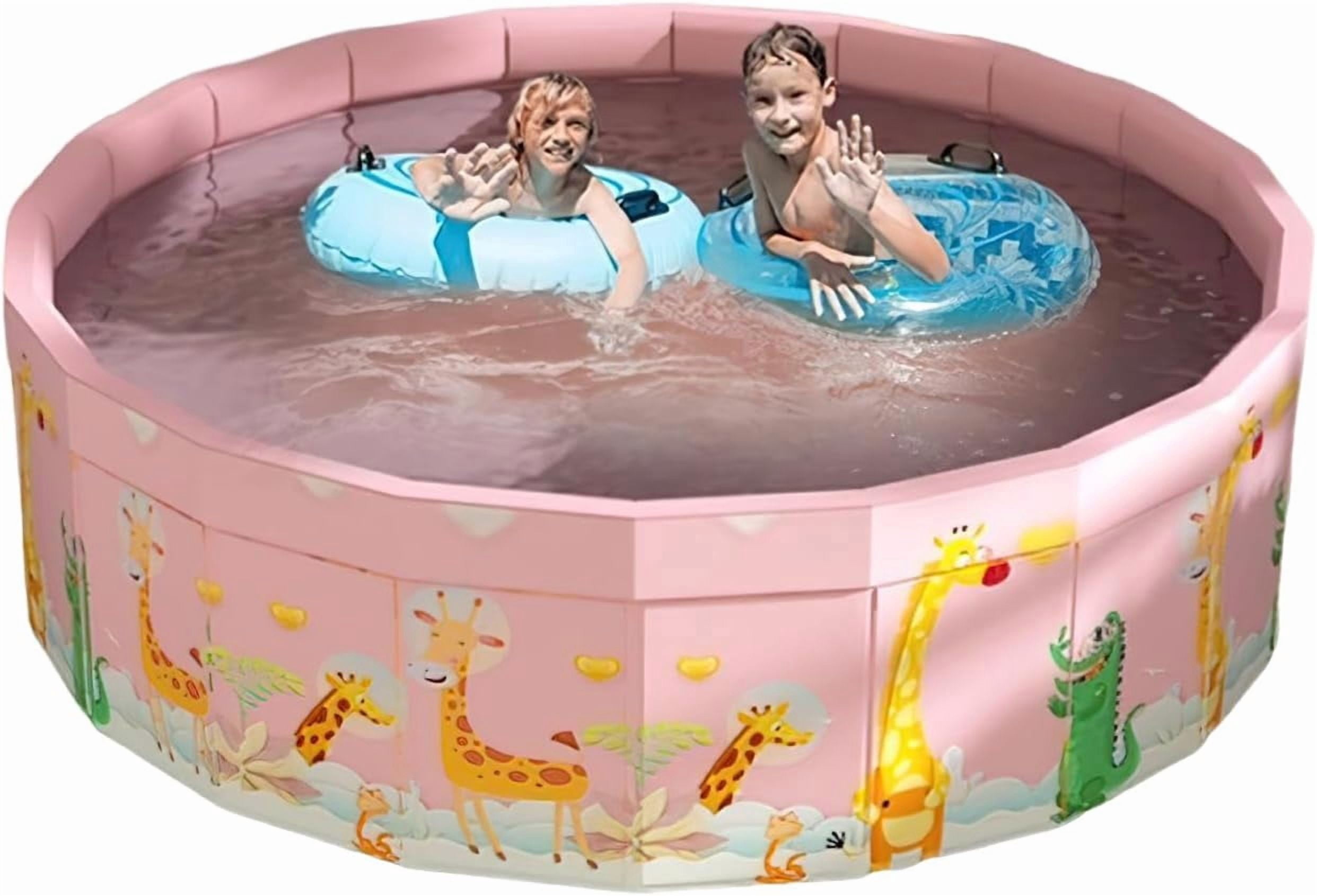 Folding Non Inflatable Swimming Pool, Home Swimming Pool, Mesh PVC Material, Suitable for Backyard Swimming Pool (Pink, 47inch)