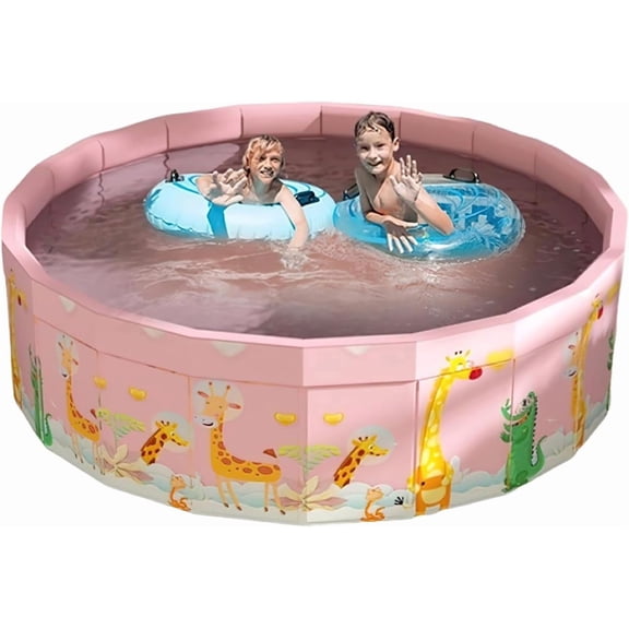 Folding Non Inflatable Swimming Pool, Home Swimming Pool, Mesh PVC Material, Suitable for Backyard Swimming Pool (Pink, 47inch)
